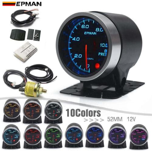 EPMAN 2" 52mm 10 Color Backlights Oil Press Gauge 0-10BAR Oil Pressure Meter Smoke Face+ Mount Bracket Cup Holder+Sensor EPXX704