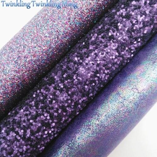 PURPLE Glitter Fabric, Metallic Faux Leather Fabric, Synthetic Leather Sheet For DIY Bows A4 Size 8"x11" Twinkling Ming XM095