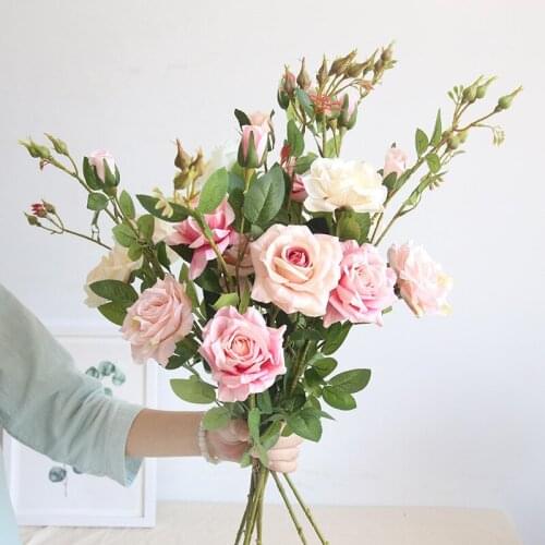 Fashion Artificial Flower 3 Heads Rose Flower Branch DIY Home Wedding Party Office Decoration Photography Props Fake Silk Flower