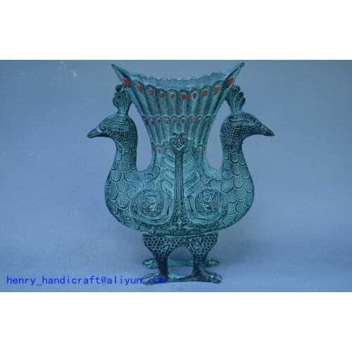 Collection Chinese HanDyansty(25---186)old bonze vase,Two Phoenix, free shipping