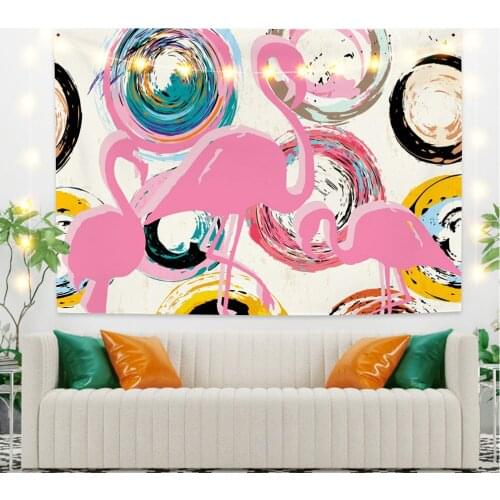 Colorful Bubbles and Flamingo for Bedroom Photography Wall Decor Tapestry