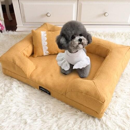 Dog Bed Blue Brown Dog House Sofa Kennel Square Pillow For Small Medium Dogs Cat House Beds Mat Pet Supplies