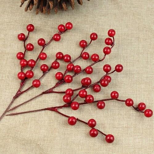 1Pc 17 Heads Mini Artificial Cherry Berries Fake Pearl Flower Stamen DIY Wedding Home Bouquet Christmas Tree Decoration Fruit