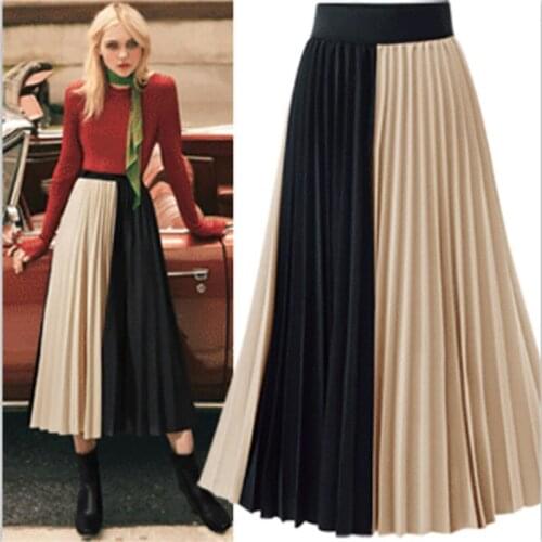 Fashion Spliced Skirt Women Harajuku Midi Plus size Faldas Mujer Pleated Patchwork Skirt