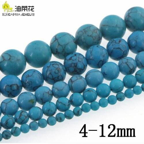 Fashion Accessories 4-12mm Turquoises Stone DIY Loose Round Beads Making Design Girl Woman Christmas Gift Wedding Jewelry 15inch