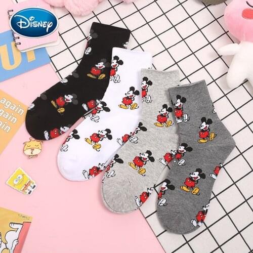 Disney Mickey Socks Fashion Novelty Warm Cartoon Mouse Sox Four Seasons Wild Comfortable Breathable Cotton Cute Women Socks