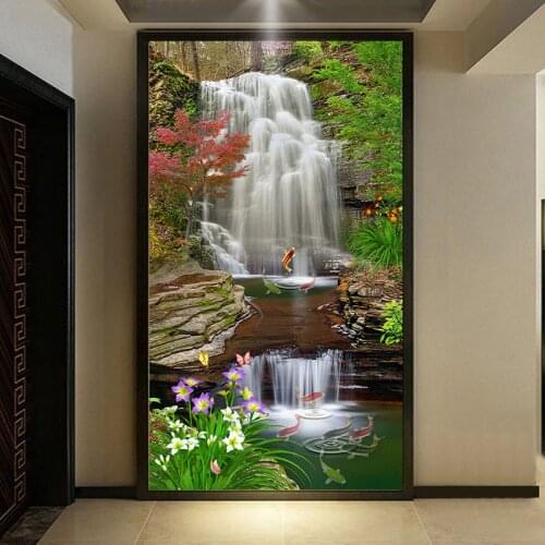 Custom Mural Wallpaper 3D Waterfall Entrance Background Wall Decor Wall Painting Nature Landscape Wallpaper Murales De Pared 3D