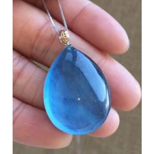 Natural Blue Aquamarine Water Drop Pendant Crystal For Women Men 36*24*14mm 14K Gold Best Stone Necklace Genuine AAAAA