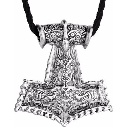 Nostalgia Odins Raven Thors Hammer Mjolnir Pendant Viking Necklace Gifts For Men New Jewelry Arrivals 2018