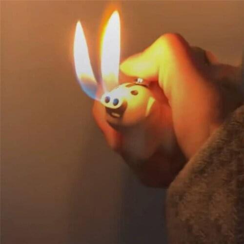 New Hot Sale Creative Pig Style Gas Lighters Rechargeable Double Fire Starter Spurted Fire Pig Nose for Cigarette Candle Kitchen