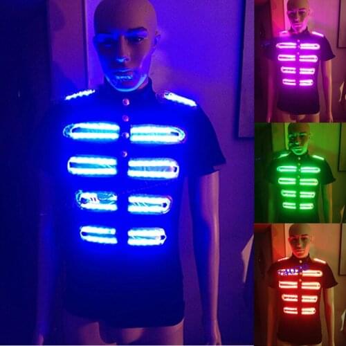 Dj disco party supplies festival ballroom dance clothes Men robot colorful LED lights luminous costume Illuminated suit