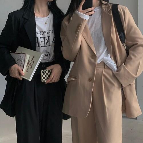 2021 Autumn Loose Small Suit Coat Business Suits Ladies Wide Leg Pants 2 Piece Sets Office Wear Women Casual Clothes