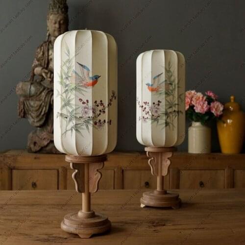 Chinese Retro Style Wedding Lover Gift Table Lamp Study Living Room Decorate Bedside Night Lights With DIY Painted Art Lampshade