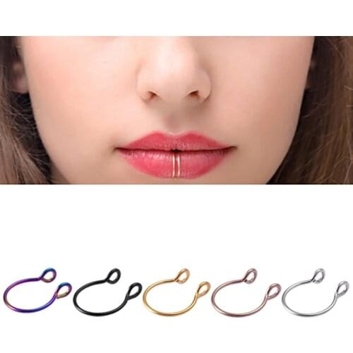 5pcs U Shaped Fake Nose Lip Ring Set Hoop Septum Gold Rings Studs Stainless Steel Piercing Earrings Horseshoe Women Jewelry 20G