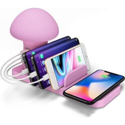 European Explosive Bedside Lamp Mobile Phone Wireless Charging Stand Multi-port USB Charging Base Smart Mushroom Lamp