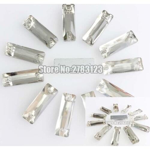 Factory sales Rectangle shape glass crystal white faltback sew on rhinestones with two holes use for diy Clothing accessories