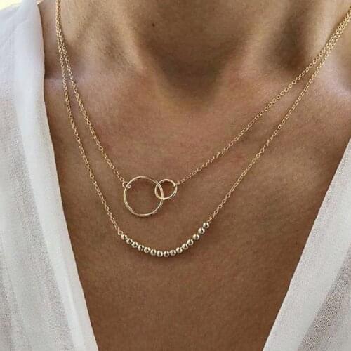 Simple Geometric Circle Bead Pendant Necklace Fashion Gold Silver Color Metal Choker Accessories Bohemian Party Jewelry Gift