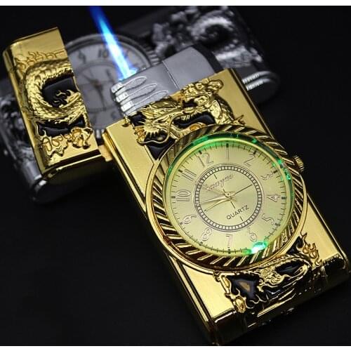 Luxurious Gold Watch Jet Lighter Torch Turbo Gas Lighter Windproof Cigar Cigarette Metal Lighters Led Inflated Gasoline Butane