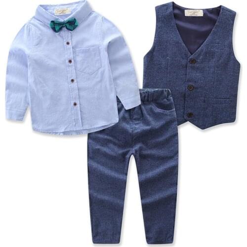 Toddler Boy Clothes 2020 Kids Boys Wedding Suits Striped Vest + White Shirt + Pants 3pcs Page Boy Outfits Children Outerwear