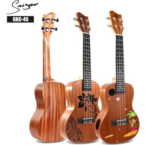 Smiger GKC-45-C 24" Concert Children Ukulele Mahogany Engraved Portable Ukulele For Kids Gifts Beginner