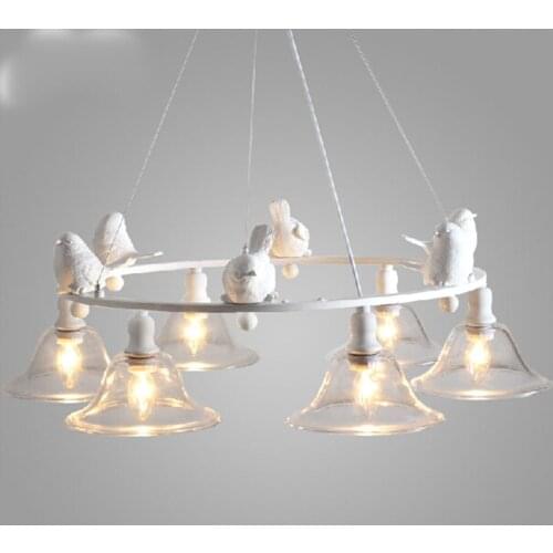 Modern White Resin Bird chandelier Metal Glass led Suspension Lamp Retro For Parlor Bedroom Coffee Store Home lighting PA0276