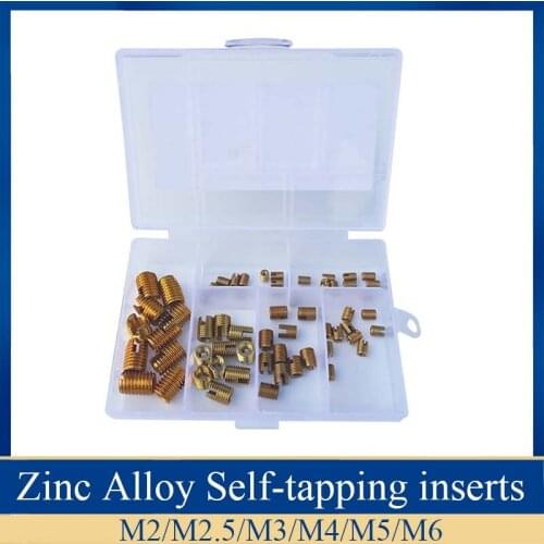 Zinc Alloy Threaded Insert Nuts Assortment 60Pcs Self Tapping Thread Slotted Inserts Combination Set Repair Thread Tool