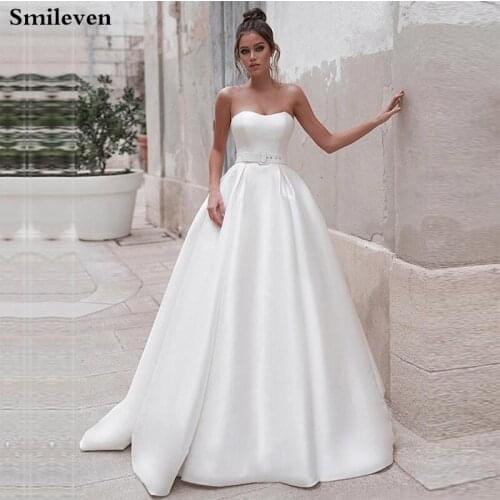 Smileven Princess Wedding dresses 2 Pieces Satin A Line Boho Bride gowns Lace Long Sleeve Vestido De Noiva