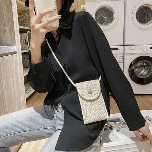 Women Shoulder Messenger Mini Bags Ladies Woven Buckle Small Change Purse Girls Mobile Phone Bags Fashion Casual Handbag