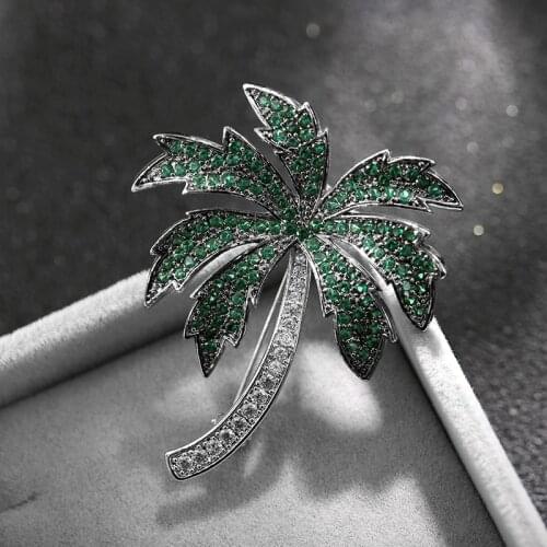 Vintage Jewelry Lovely Tropical Palm Tree with Coconuts Vacation Pin Brooch High Quality Rhinestone Brooches for Women Broche