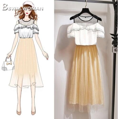 2019 Summer Women Sets Ruffles Blouse and Fairy Skirt Female Sets