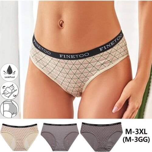 FINETOO Leak Proof Menstrual Women Panties Physiological Female Lingerie Period Cotton Briefs Letter Waist Plus Size Pants M-3XL