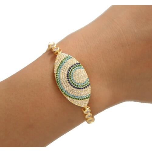 Sparkling Cubic Zirconia Crystal Evil Eye Adjustable CZ Zircon tennis Bracelets for Women wedding bracelet in Gold color