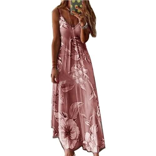 Summer Dress Plus Size Women Sleeveless Sexy V Neck Floral Print Large Swing Loose Sling Dress robe femme платье летнее женское