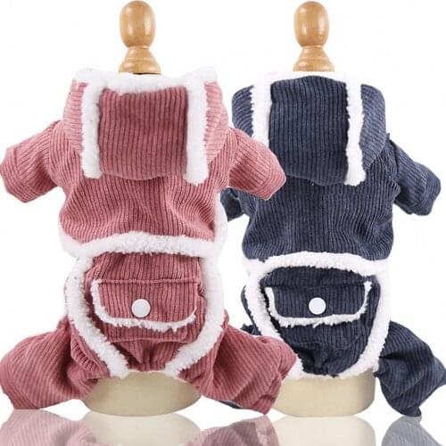 Winter Dog Clothes Thicken Pet Clothing Hoodie Coral Fleece Cat Small Dogs Jumpsuit Pants Warm Dog Coat Jacket For Pets Costume