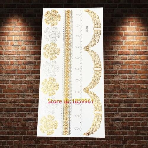 1PC Hot Sale Large Pendant Tattoo Gold Flash MEtallic Tattoo Choker Necklace Makeup Party AGM-T015 Golden Henna Pendant Tattoos