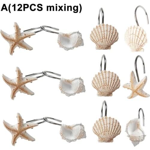 12Pcs Alloy Resin Seashell Conch Shower Curtain Matel Hook Hanger Bathroom Decoration Organizer Enamel Finish