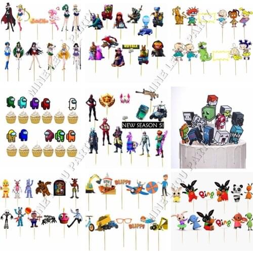 12 pcs/pack Game Happy Birthday Cupcake Toppers Gold Birthday Cake Topper Decor for Wedding Birthday Party Cake Decorations