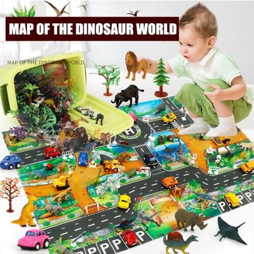 2020 Science Educational Children Toys Simulation Model Marine Wildlife Animals Map Playmat Dinosaurs Toys Set with Storage Box