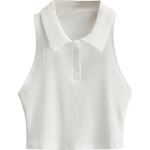 2021 Womens Sexy Sleeveless Tops Girls Lapel Collar Solid Color Vest Casual Tight Button Decoration Clothing