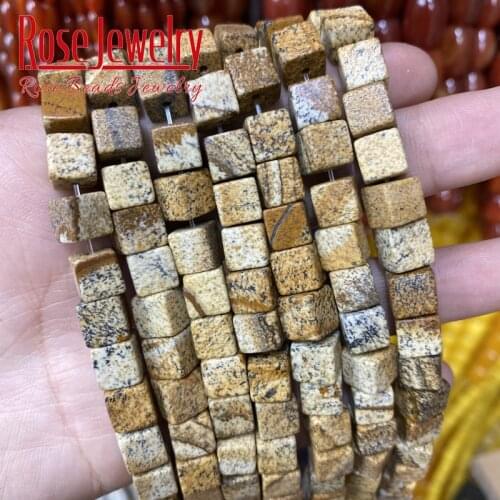 4x4mm 6x6mm Natural Picture Jaspers Square Stone Beads Loose Spacer Beads For Jewelry Making Diy Bracelet Accessories 15" Strand