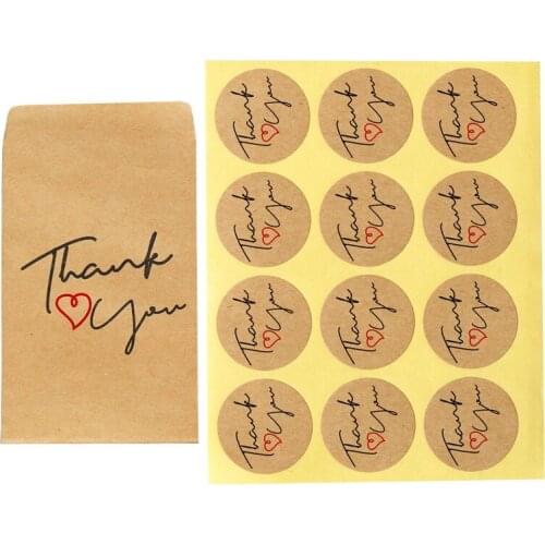 50pcs Thank you Paper Envelope with Stickers Kraft Mini Gift Envelope for Party Invitation DIY Scrapbooking Stationery Envelope