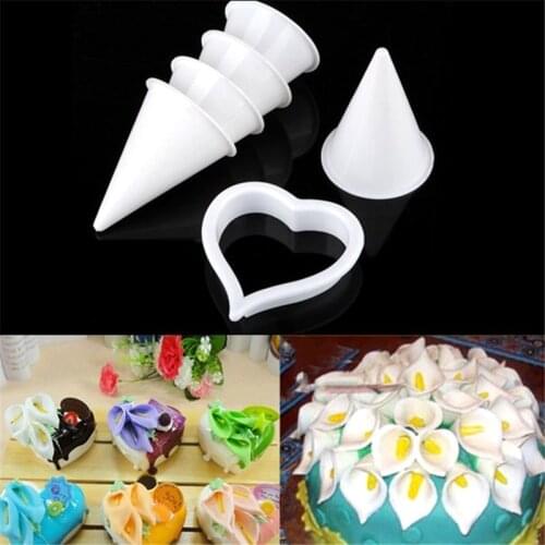 7pcs/set Plastic Calla Lily Flower Cake Mold Fondant Cookie Cutter Cake Decorating Mold DIY Wedding Baking Tool K007