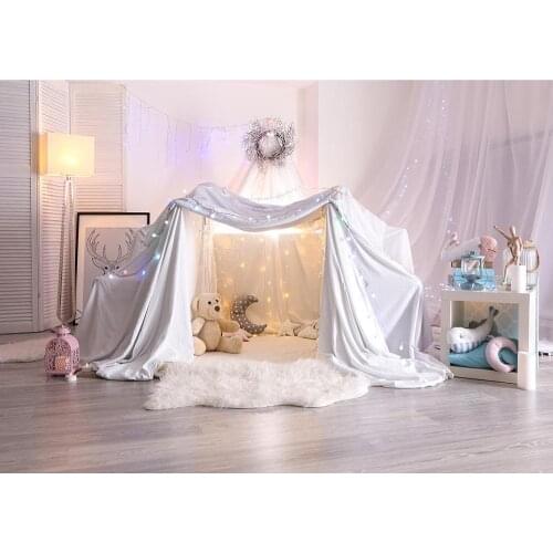 White Tent Curtain String Lights Toy Room Photo Backdrop Vinyl Background for Children Baby Shower Photography Props Photophone