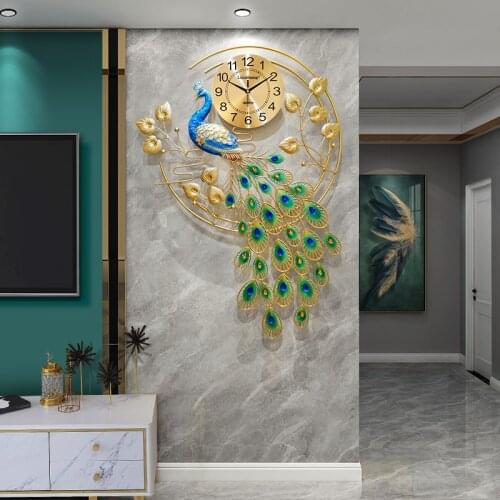 Europea Silent Wall Clocks Mechanis Gift Kit Luxury Digital Golden Peacock Wall Clocks Design Reloj Pared Home Decoration DG50WC