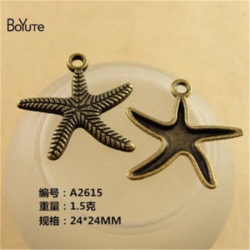 BoYuTe (50 Pieces/Lot) 24*24MM Vintage Starfish Charm Antique Bronze Zinc Alloy Diy Animals Starfish Charms Pendant for Jewelry