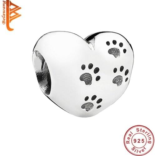 Wholesales Solid925 Sterling Silver Cute Pet paw print Bead Popular Cat&Dog Animal Charm Fit Original Bracelet DIY Women Jewelry
