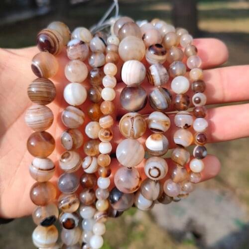 Wholesale Natural Stone Bead Striped Onyx Agates Chalcedony Round Beads 4 6 8 10 12 MM For Jewelry Making DIY Bracelets Necklace