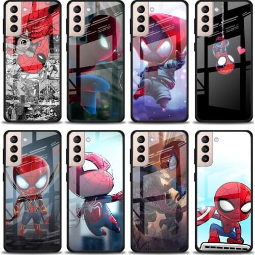 Marvel Cute Spider Man Tempered Glass Cover For Samsung Galaxy S21 Plus Ultra M21 M31 M51 A52 A72 Phone Case Coque