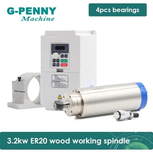 New Arrival!! 3.2KW ER20 220V Water cooled spindle motor 4pcs bearings wood working spindle & 4.0KW QL Inverter & 100mm Bracket