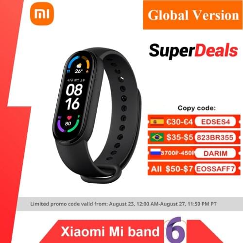 Global Version Xiaomi Mi Band 6 Smart Bracelet 1.56"AMOLED Screen miBand 6 Heart Rate Fitness Traker Bluetooth 5 ATM Waterproof